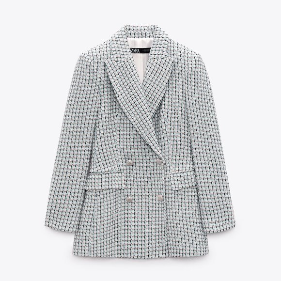 SOLD RARE BLOGGERS FAV Zara textured double breasted blazer blue silver tweed… - Picture 2 of 7
